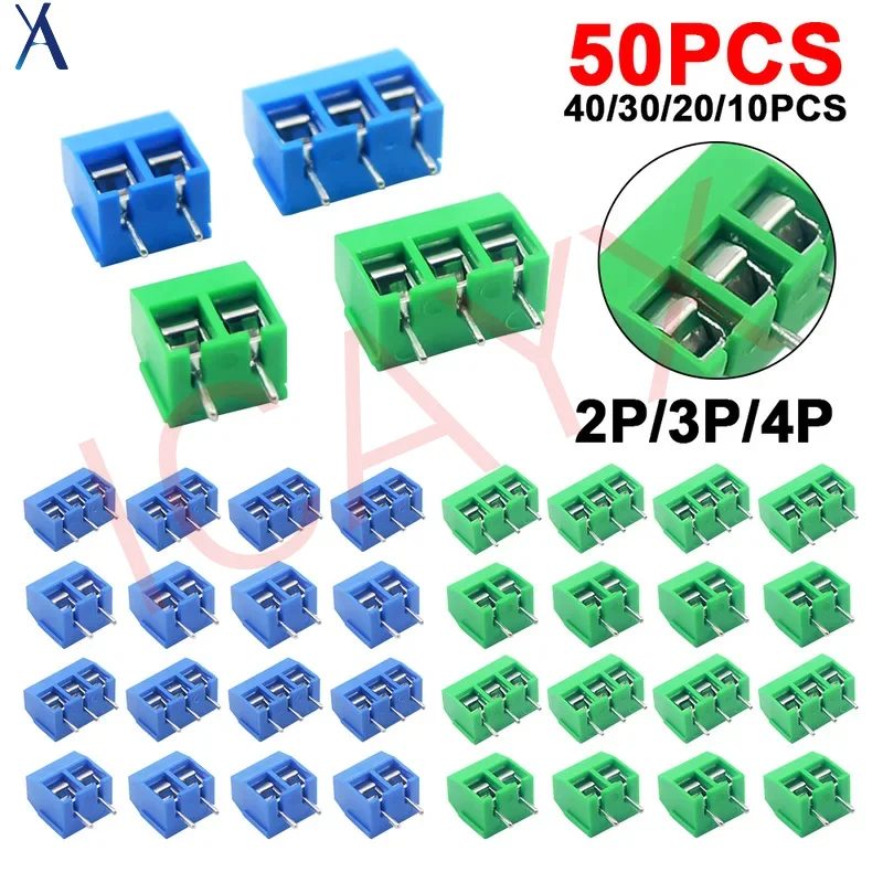 

10/50PCS PCB Terminal Block Connector Pitch 5.0mm KF301 Straight Pin 2P 3P Screw Blocks Assortment Kit