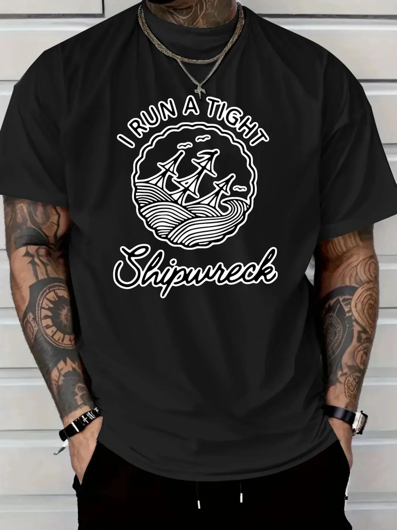 

Мужская футболка из чистого хлопка с красным рисунком I Run a Tight Shipwreck Design, повседневная дышащая футболка с короткими рукавами