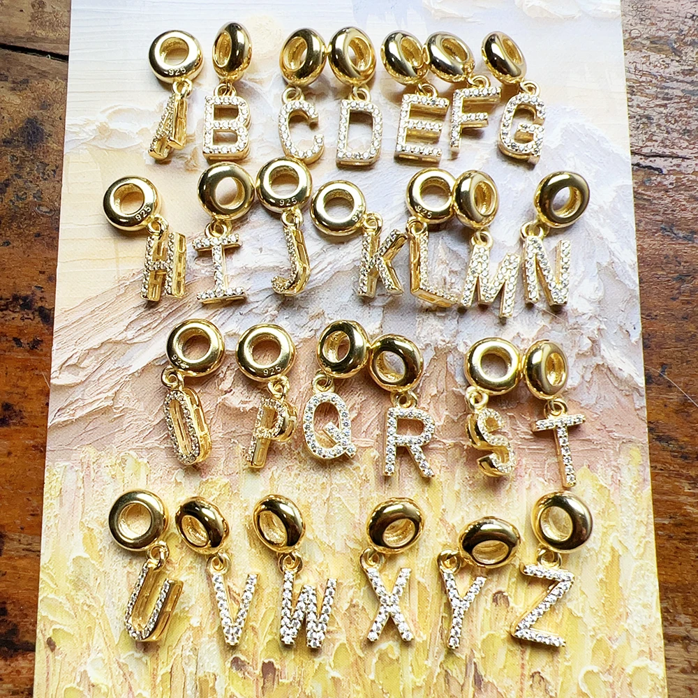 Gold Plated Letters A to Z Alphabet Dangle Charm Pendant Brand New Fine Jewelry Classic Gift In Pure 925 Sterling Silver