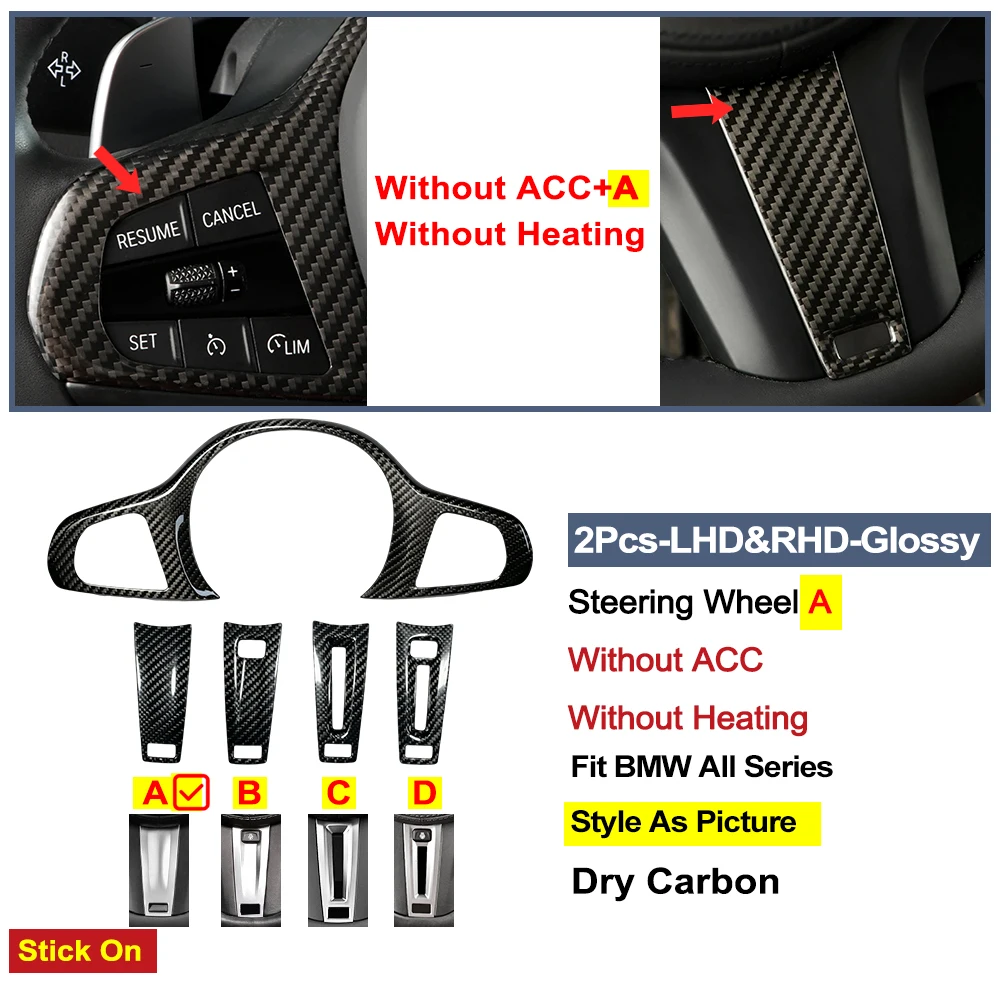 For BMW All Series 2 3 4 M2 M3 M4 Real Dry Carbon Fiber Steering Wheel Button Trim Cover Interior Decoration Panel Styling Parts