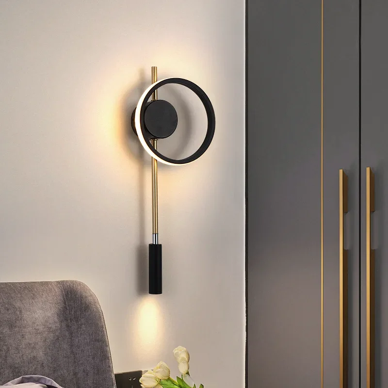 

Modern Led Wall Lamps Bedroom Bedside Light Gold Black AC110/220 Indoor Lamp Sofa Background Decora Lighting