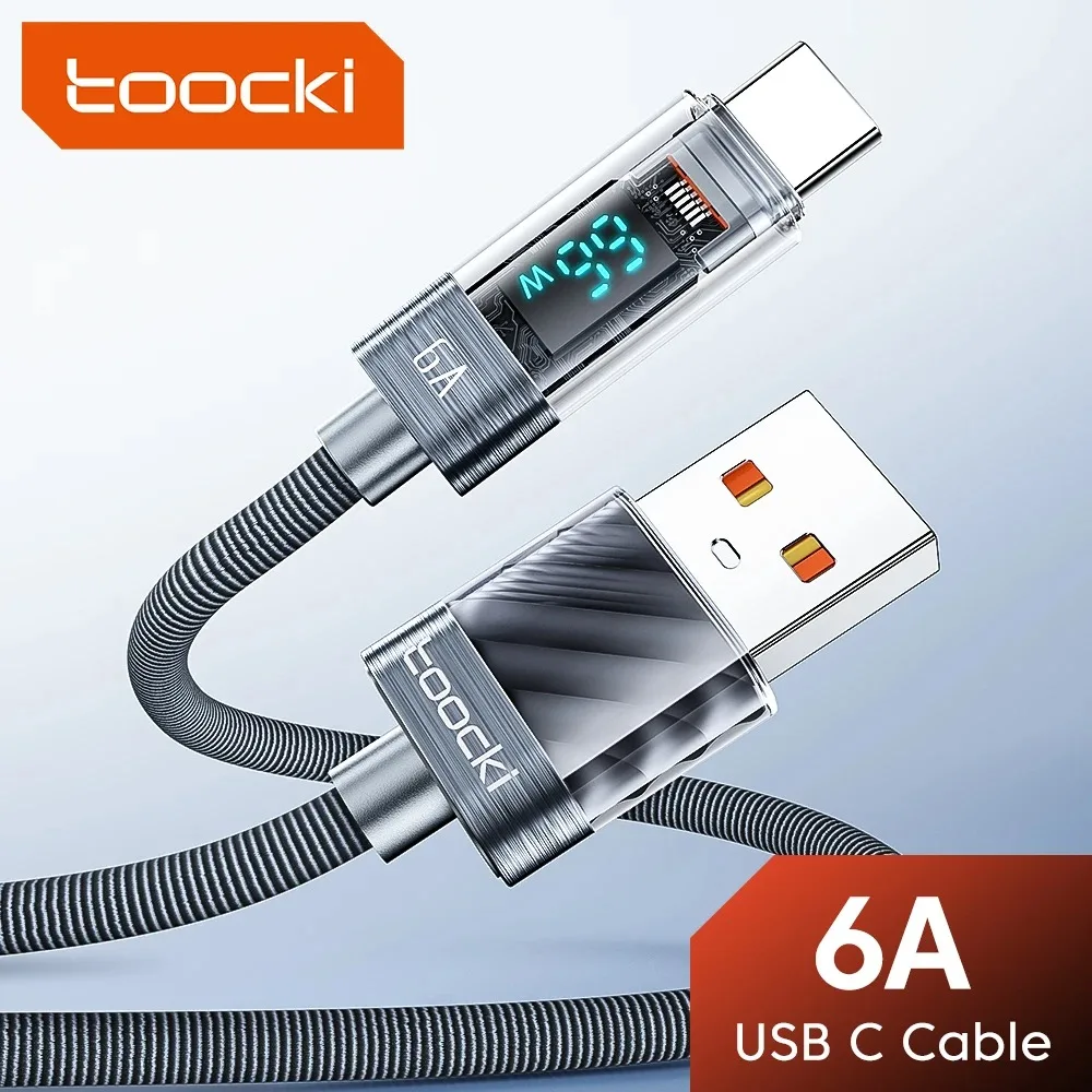 Toocki Kabel USB typu C 6A 66W do wyświetlacza Huawei OPPO Szybkie ładowanie Ładowarka Kabel USB C Przewód do transmisji danych Xiaomi 12 Samsung Realme