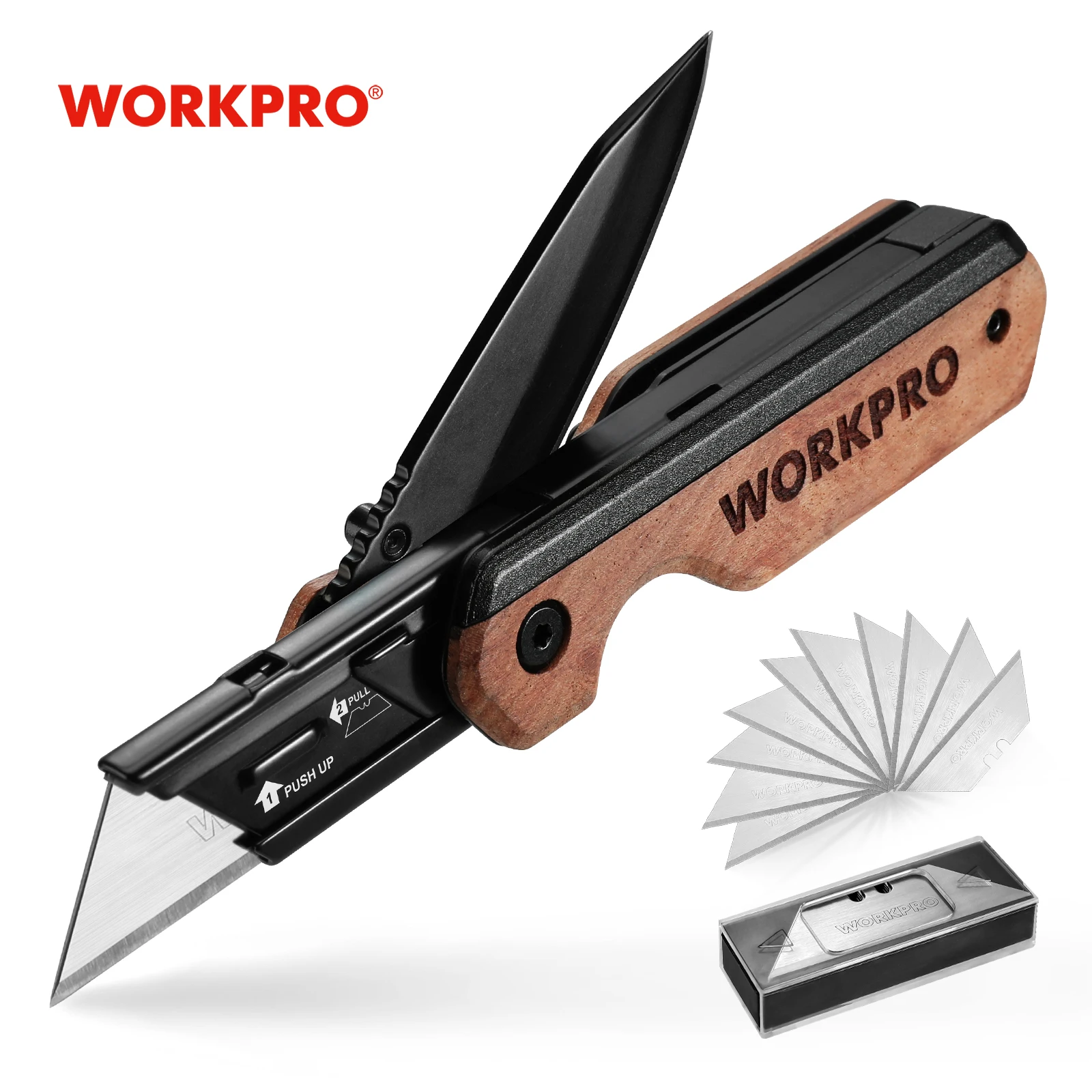 WORKPRO-cuchillo plegable multifunción, portátil, de bolsillo, utilitario de electricista, con 10 cuchillas, cortador de papel, herramientas manuales DIY