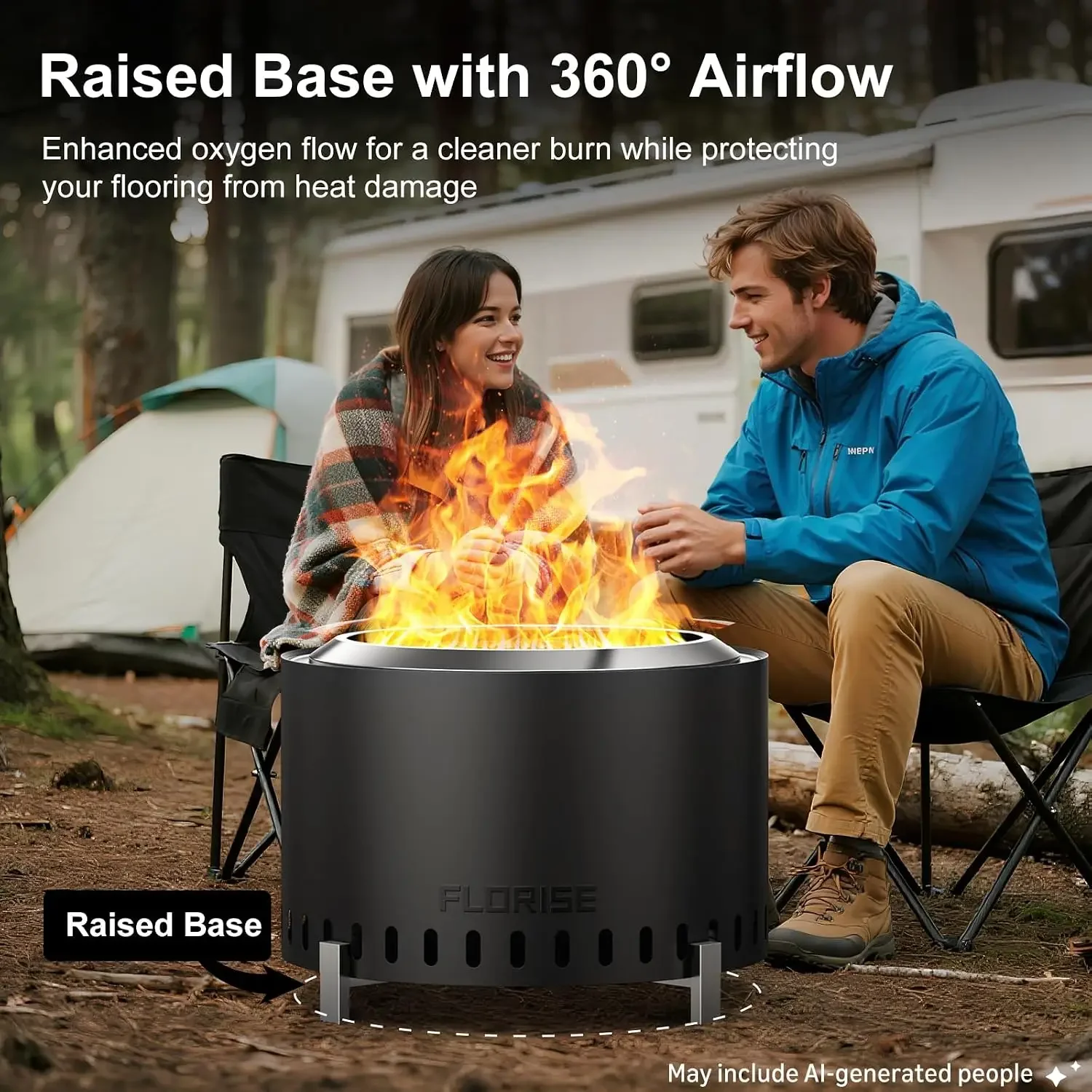 27 Inch Smokeless Fire Pit, Outdoor Portable Firepit with Waterproof Cover & Poker, Stainless Steel Wood Burning Fireplace for O