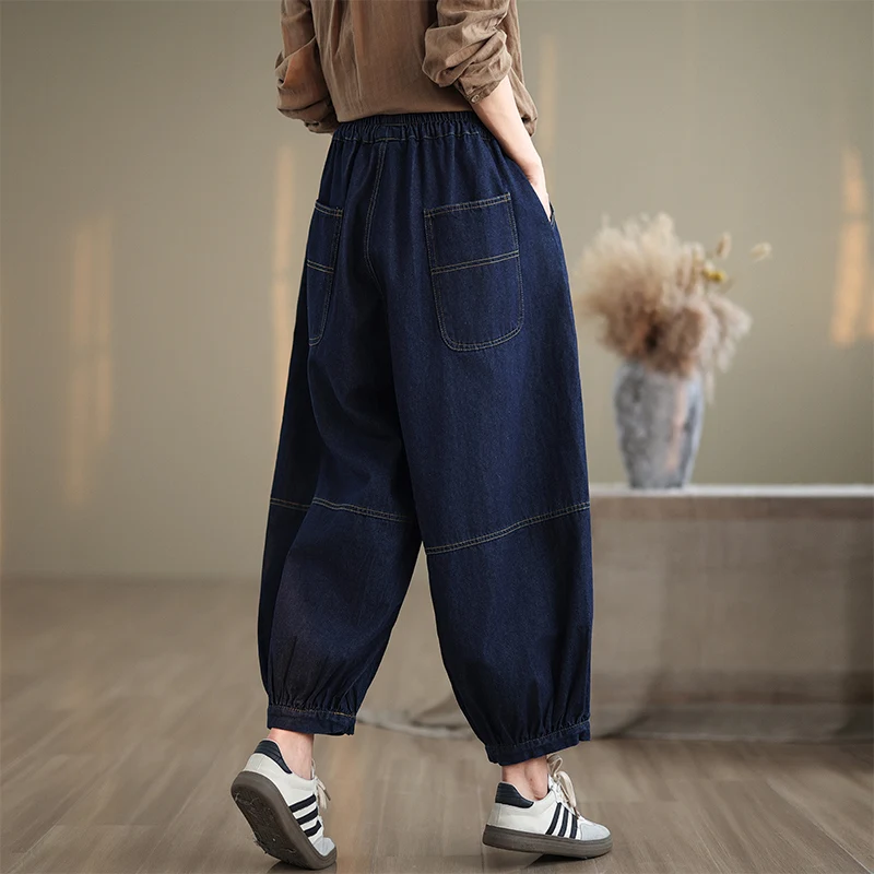 Casual jeans met wijde pijpen Dames denim lantaarnbroek Herfst splitsen Losse afslankende casual broek Veelzijdige negendelige broek