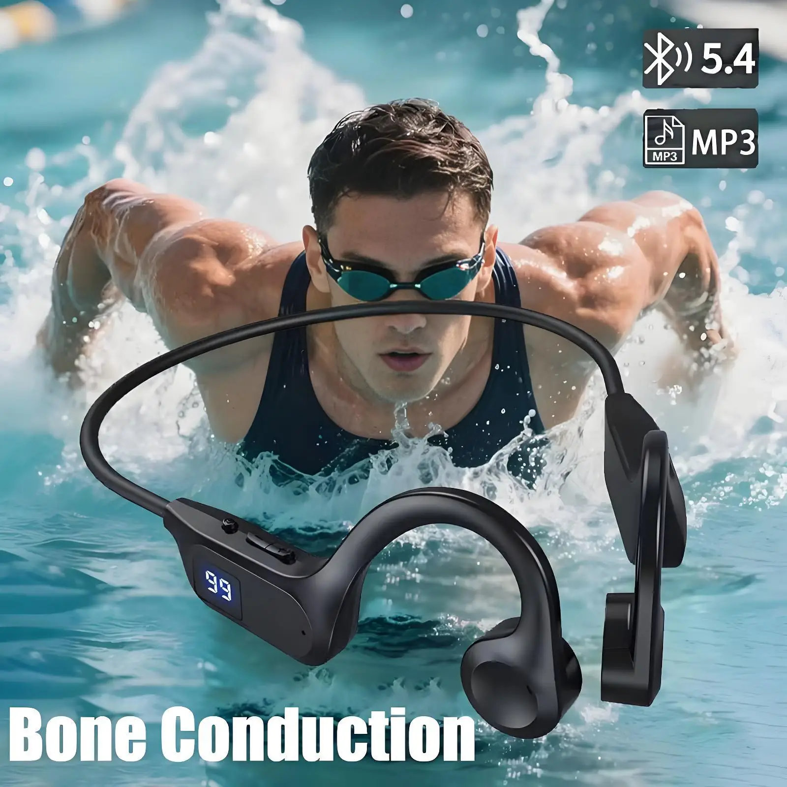 Air Conduction Bluetooth Earphones V5.3 Plug Memory Card Digital Display Waterproof With Mic Hanging Ear Sports Earphones