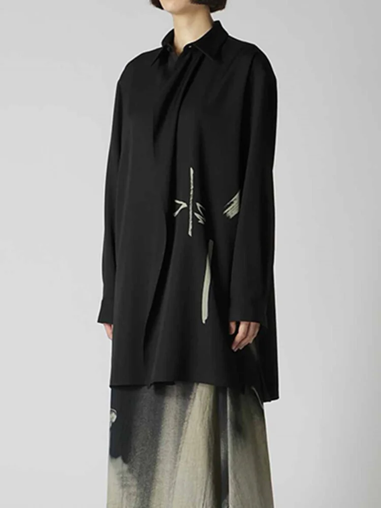 2025 Dark Style 25Ss New Y Graffiti Loose Long Sleeve Shirt With Men And Women Owens Casual Shirt,YAMAMOTO-Style Shirt