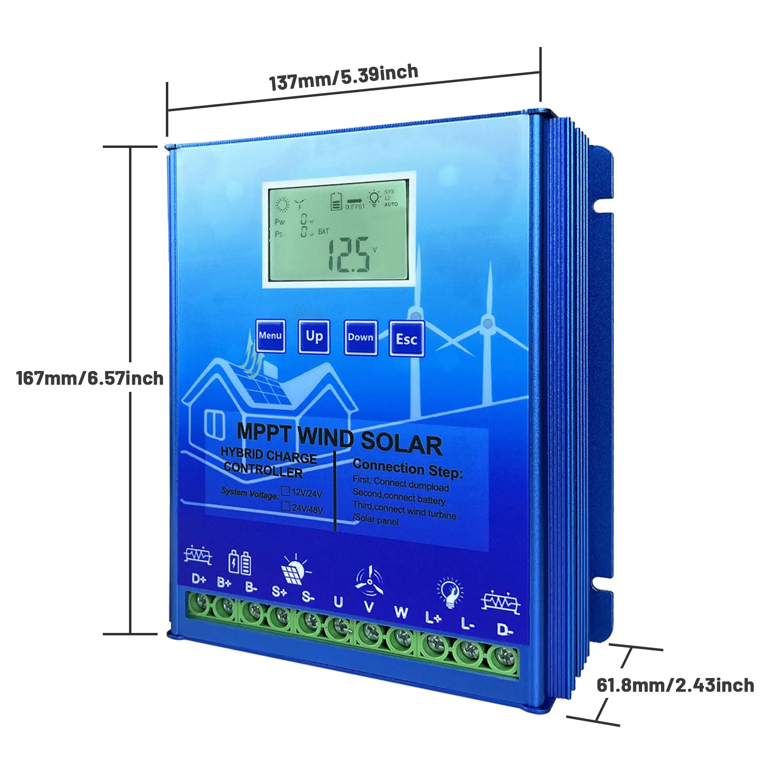 MPPT 2000W 3000W Hybrid Wind Solar Charge Controller Wind Turbine Solar panel Regulator WIFI For 12V 24V 48V Wind Solar system