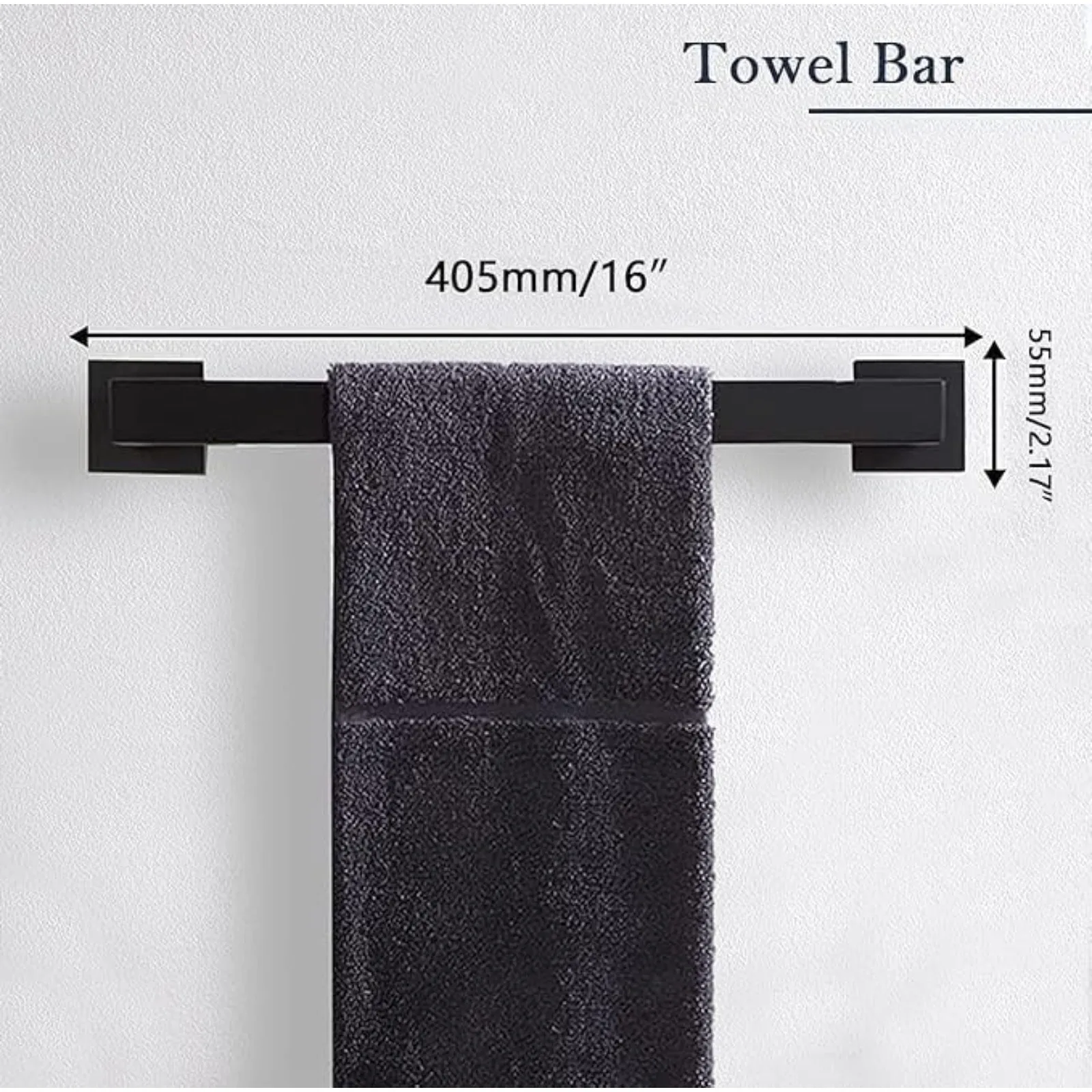 US Bathroom Accessories Towel Bar Set: 10 Pieces Matte Black Bathroom Hardware Square SUS304 Stainless Steel - Wall