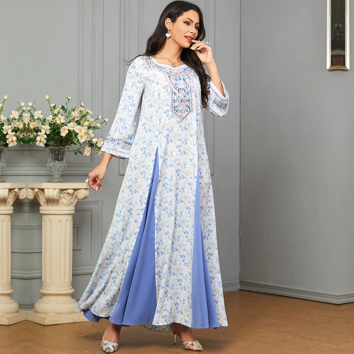 Ele Long Dr – t-shirt en Fiber d'acétate pour femmes, couture de couleur brodée, dubaï, saison printemps