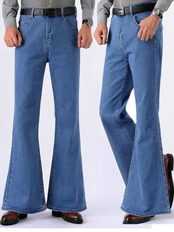 

Мужские расклешенные джинсы в стиле ретро 80-х годов, хлопковые эластичные джинсовые джинсы с высокой талией, длинные танцевальные брюки, модные, городские, дышащие, удобные