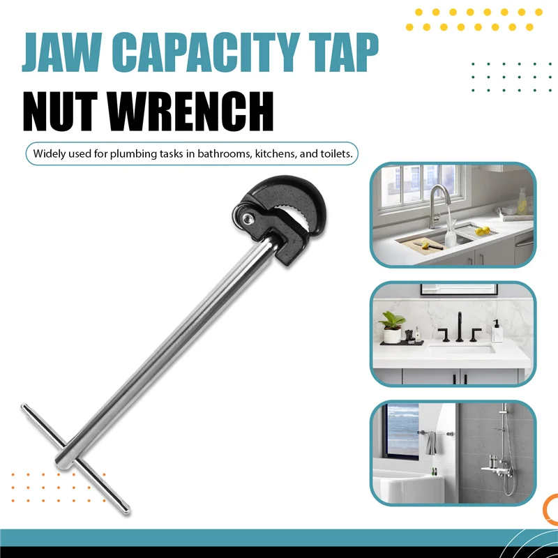 

【24 Hours Sale】Tap Nut Wrench For Tight Spaces Basin Wrench 3/8 To 1-1/4Inch Jaw Capacity Basin Spanner Sink Faucet Wrench