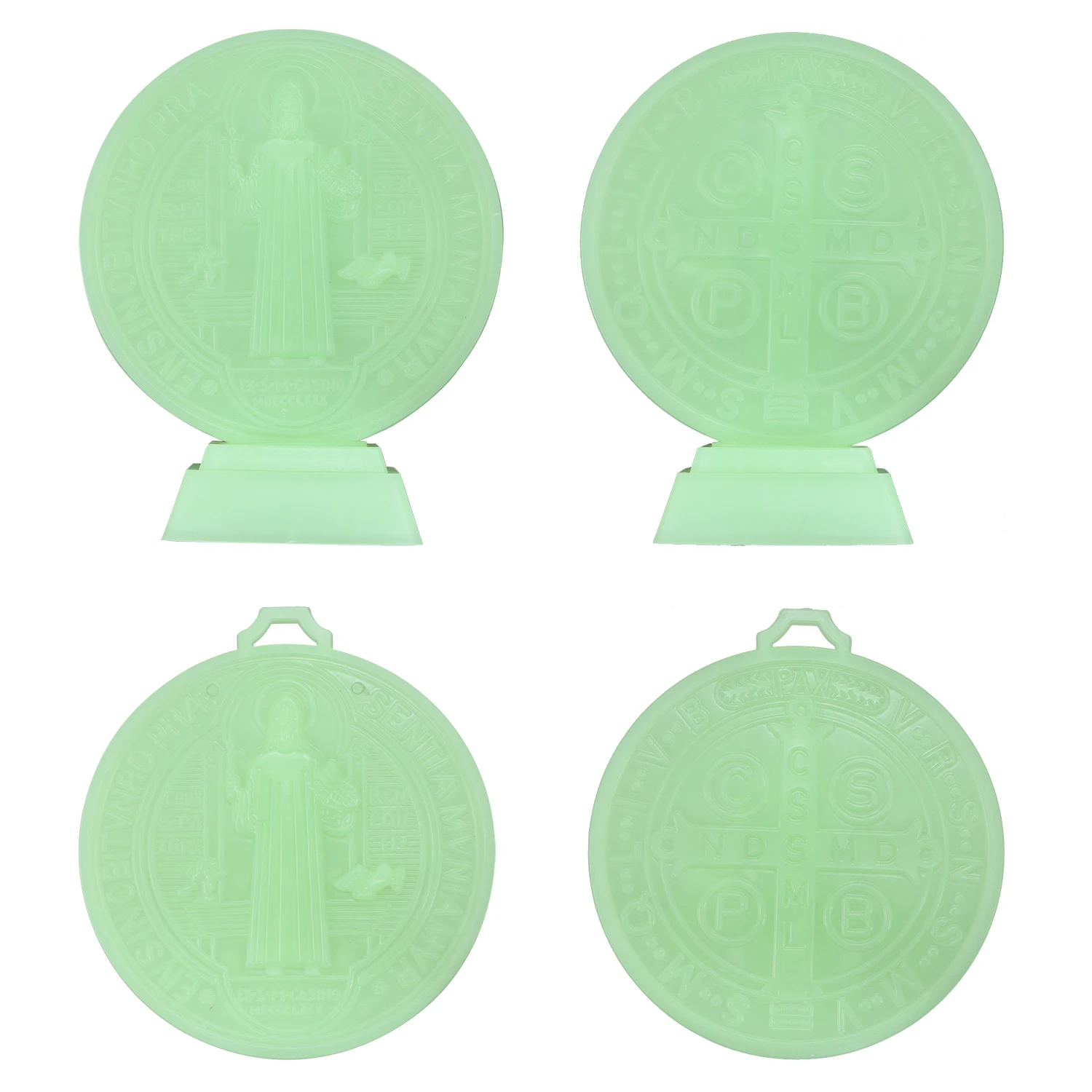 Big Christian 5 inch St Benedict Cross Medal Green Noctilucent for Wall or Desk Display/Medalla De San Benito, for Men and Women view 5