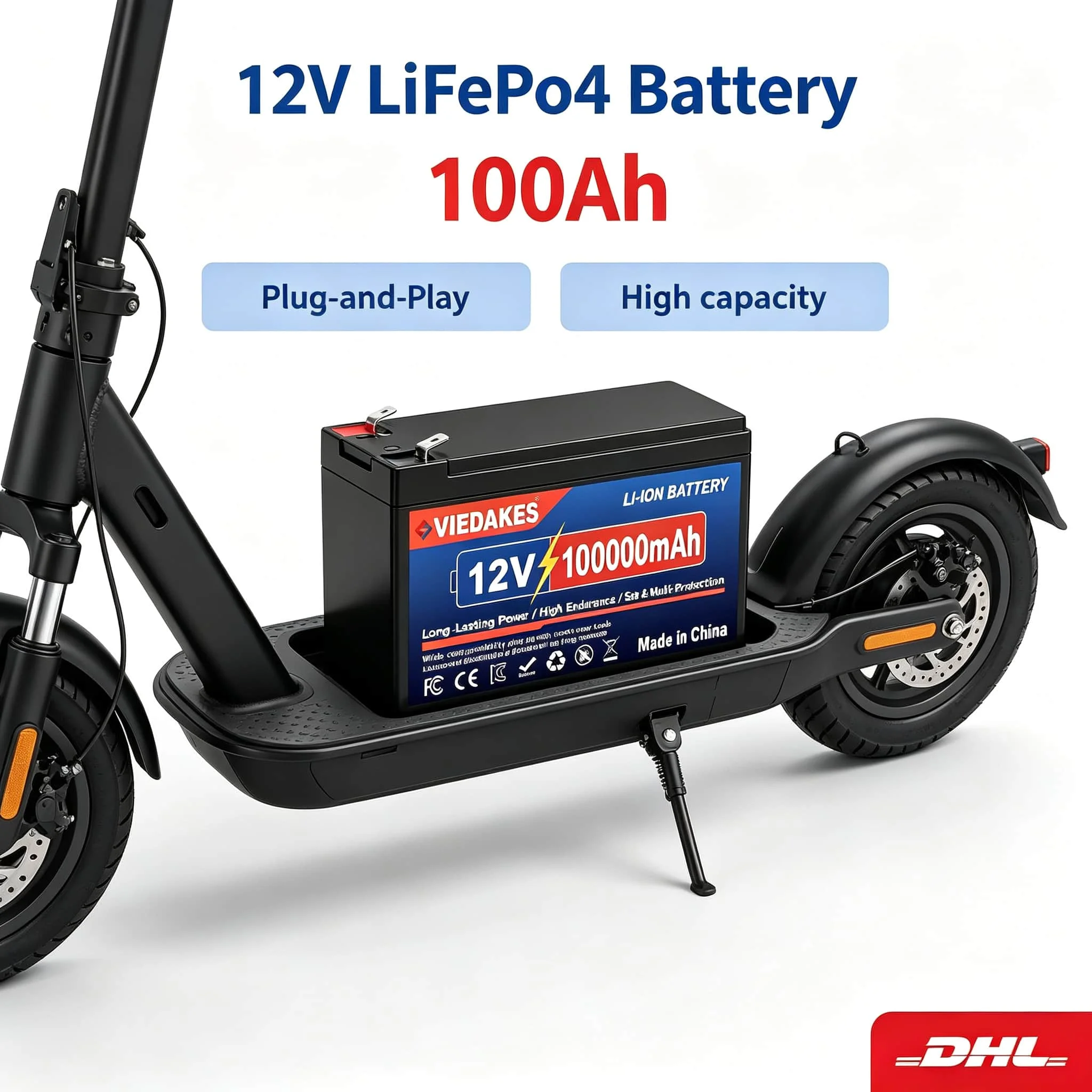 VIEDAKES LiFePO4 Battery 12V 100Ah Built-in Multi Protection Rechargeable Lithium Iron Phosphate for Marine & Solar