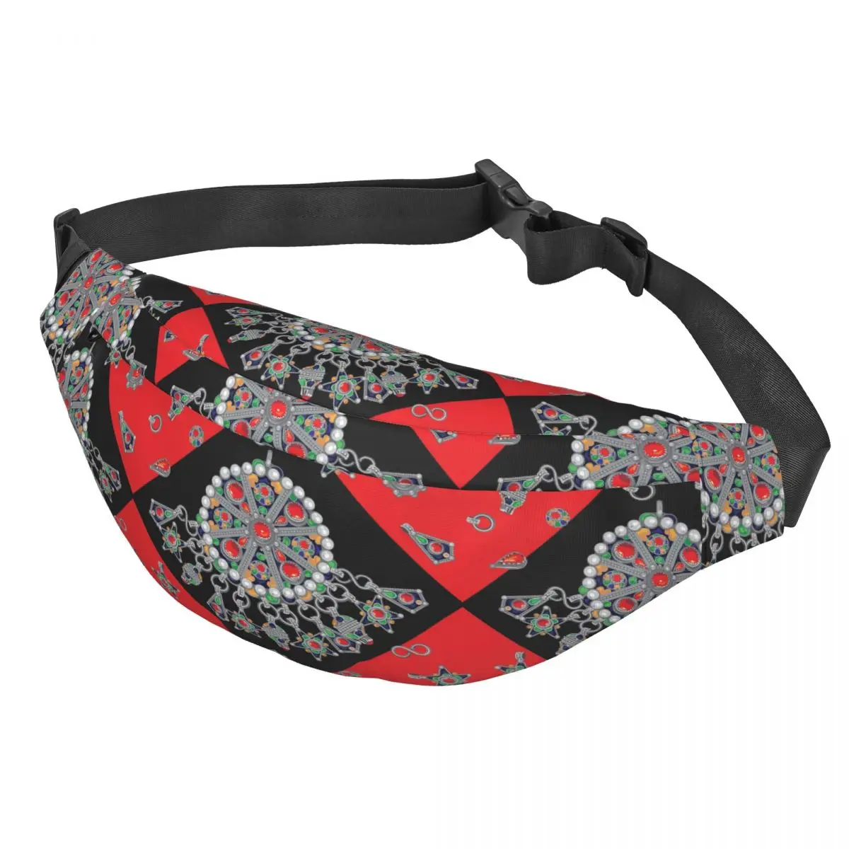 Kabyle Style Jewelry Fanny Pack Women Men Fashion Moroccan Carpet Pattern Sling Crossbody Waist Bag for Hiking Phone Money Pouch