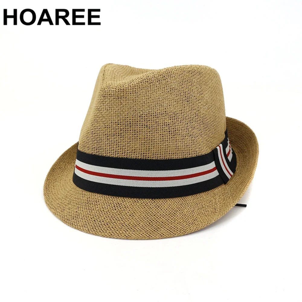 

HOAREE Straw Trilby Hat Summer Women Straw Fedora British Style Jazz Cap Beach Porkpie Female Casual 2024 Brand New Beach Hat