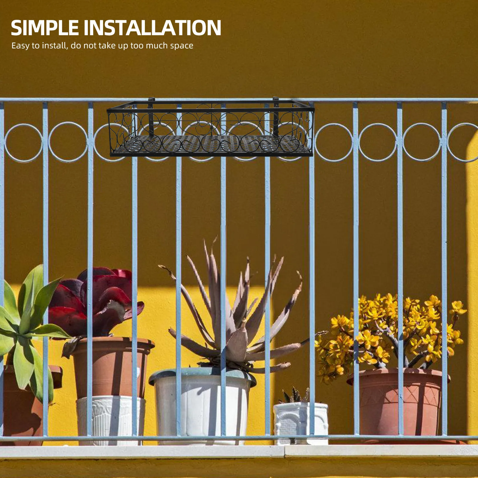 1Pcs Balcony Guardrail Flower Stand Black Iron Hanging Plant Basket Sturdy Fence Mount for Home Patio Flower Stand view 2