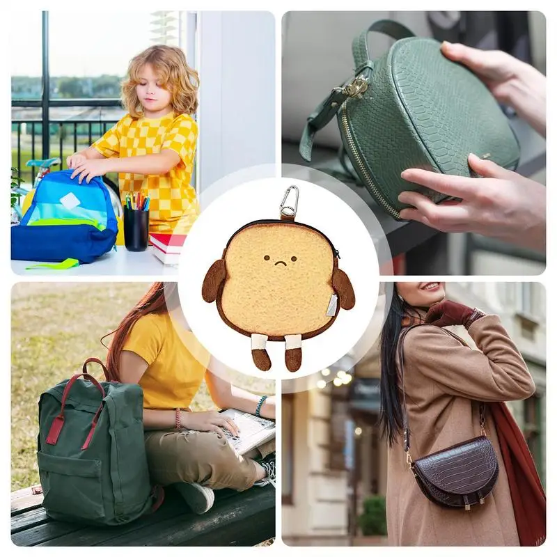 Plush Change Purse Toast Zipper Change Wallet Plush Backpack Pendant Cute Coin Pocket Small Money Wallet For Women Girls