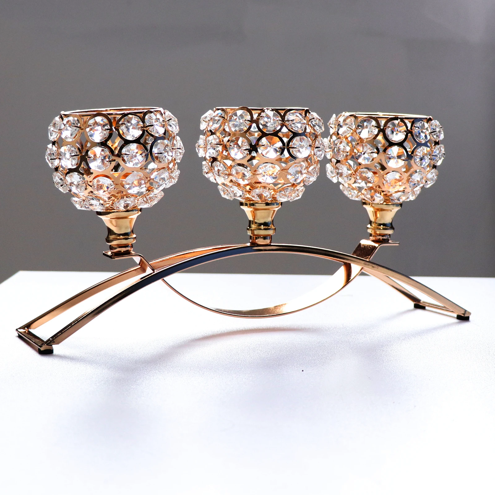 Crystal Candle Holder with 3 Arms Candlestick Tealight Candle Holder for Wedding Party Table Centerpiece Decoration