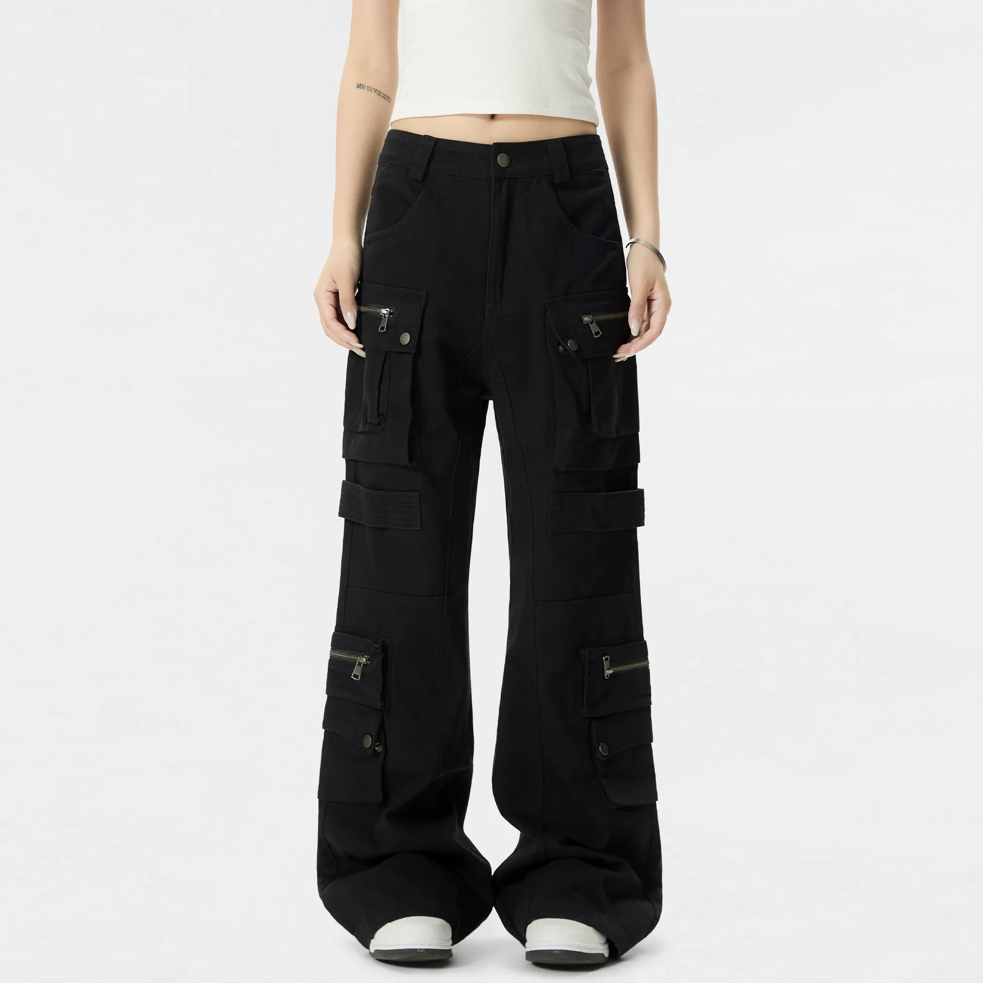 OR FL American High Street Vibe Micro 100 Cotton Women Cargo Trousers Binding Strap Multiple Pockets Women's Staraight Slacks