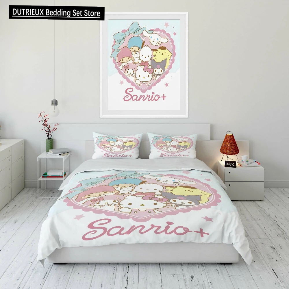 

Kawaii Sanrio Character Friends Printed Bedding Set Cartoon Duvet Cover Comforter Pillowcase Boys Girls Children Adults King