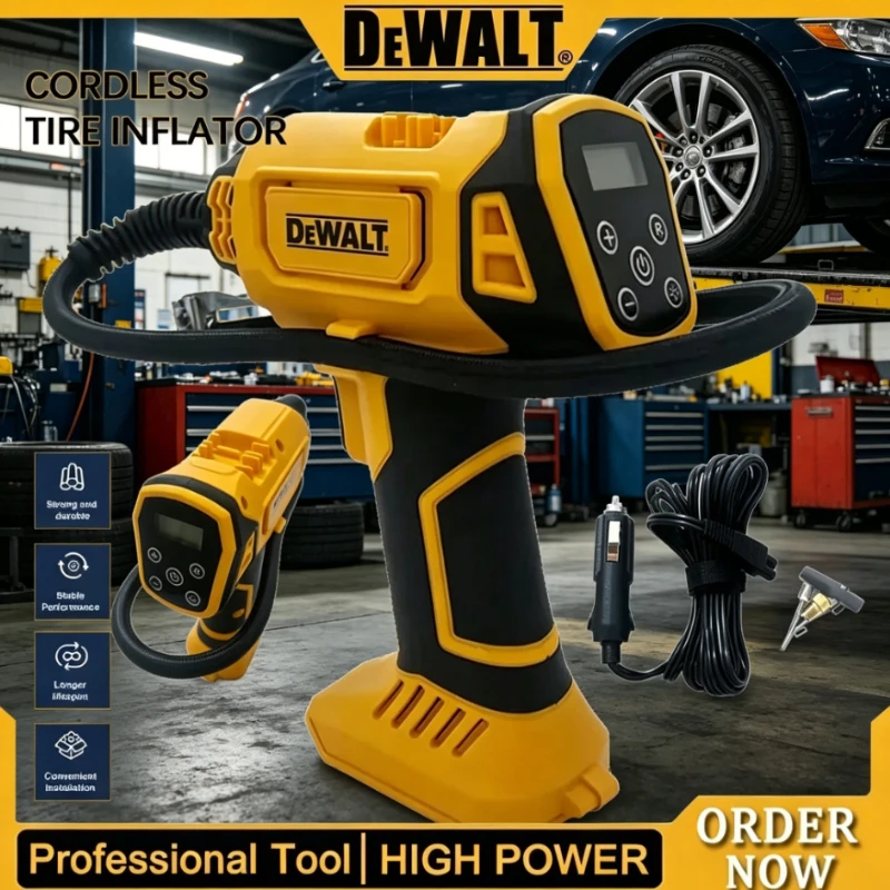 

Dewalt Cordless Air Compressor Automatic Tire Inflator Rechargeable Handheld Electric Pump with Digital Pressure Gauge for Car
