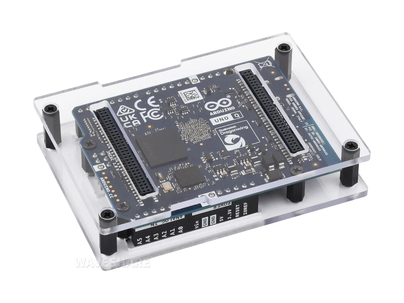 Clear PC Protective Enclosure Shell, Full‑Access Port Openings for Arduino UNO Q, Compatible with UNO Media Carrier Board