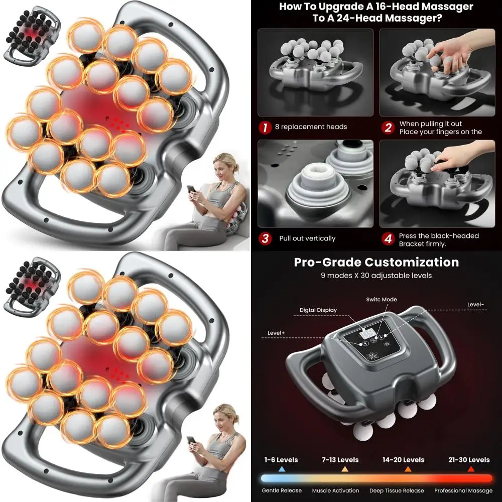 

Ручной массажер для глубоких тканей с 24 и 16 скоростями, 9 режимами и 30 уровнями интенсивности для снятия мышечного напряжения