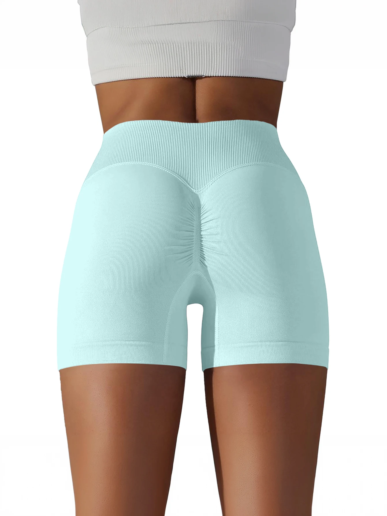 Women's Cross Waist Workout Shorts - High Waisted Ribbed Biker Shorts for Yoga, Running & Gym