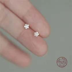 Pentagram Small Flower Zircon Stud Earrings S925 Sterling Silver Elegant Popular Female Accessories Gifts Party All Occasion