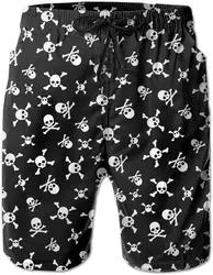 Skull and Crossbones Mens Swim Trunks Quick Dry Beach Board Shorts with Mesh Lining Swimwear Bathing Suits