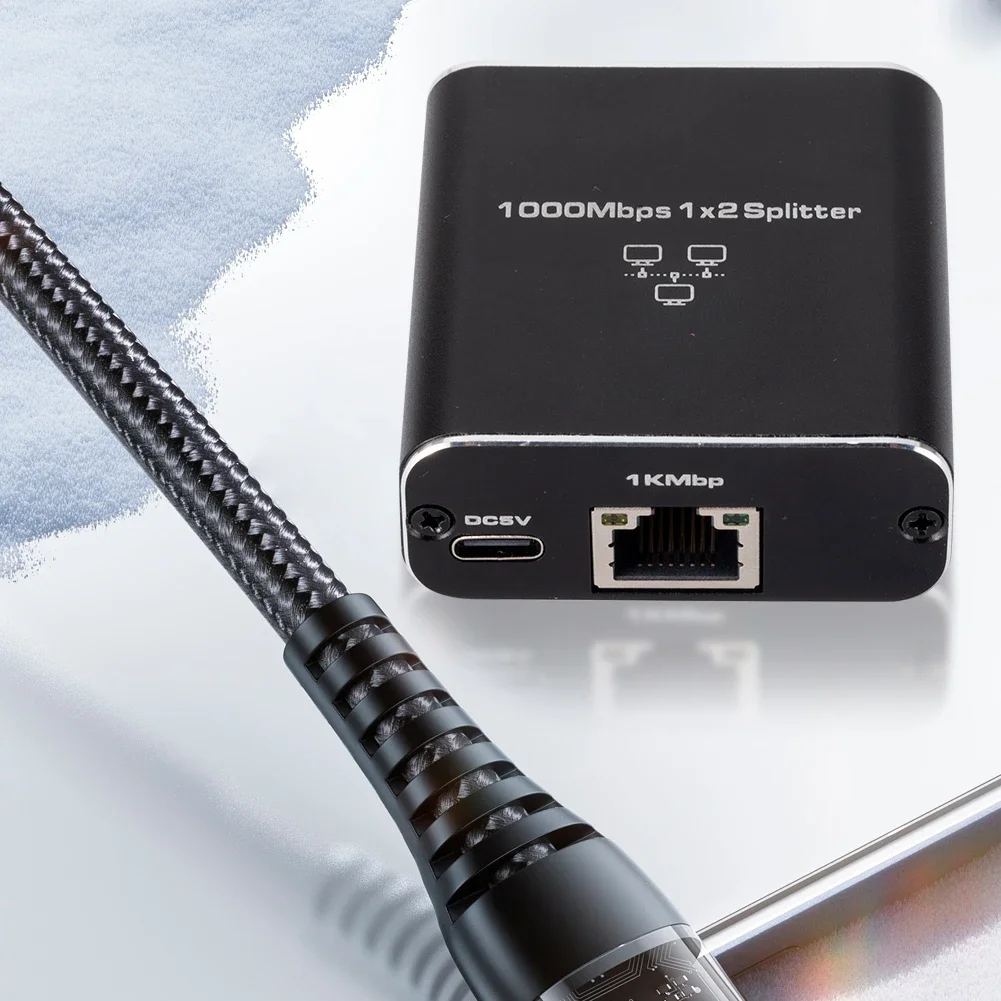 Divisor Gigabit Ethernet 1 en 2 salidas con Cable de alimentación USB, acoplador Ethernet RJ45, divisor de alta velocidad para PC, portátil, TV Box, enrutador