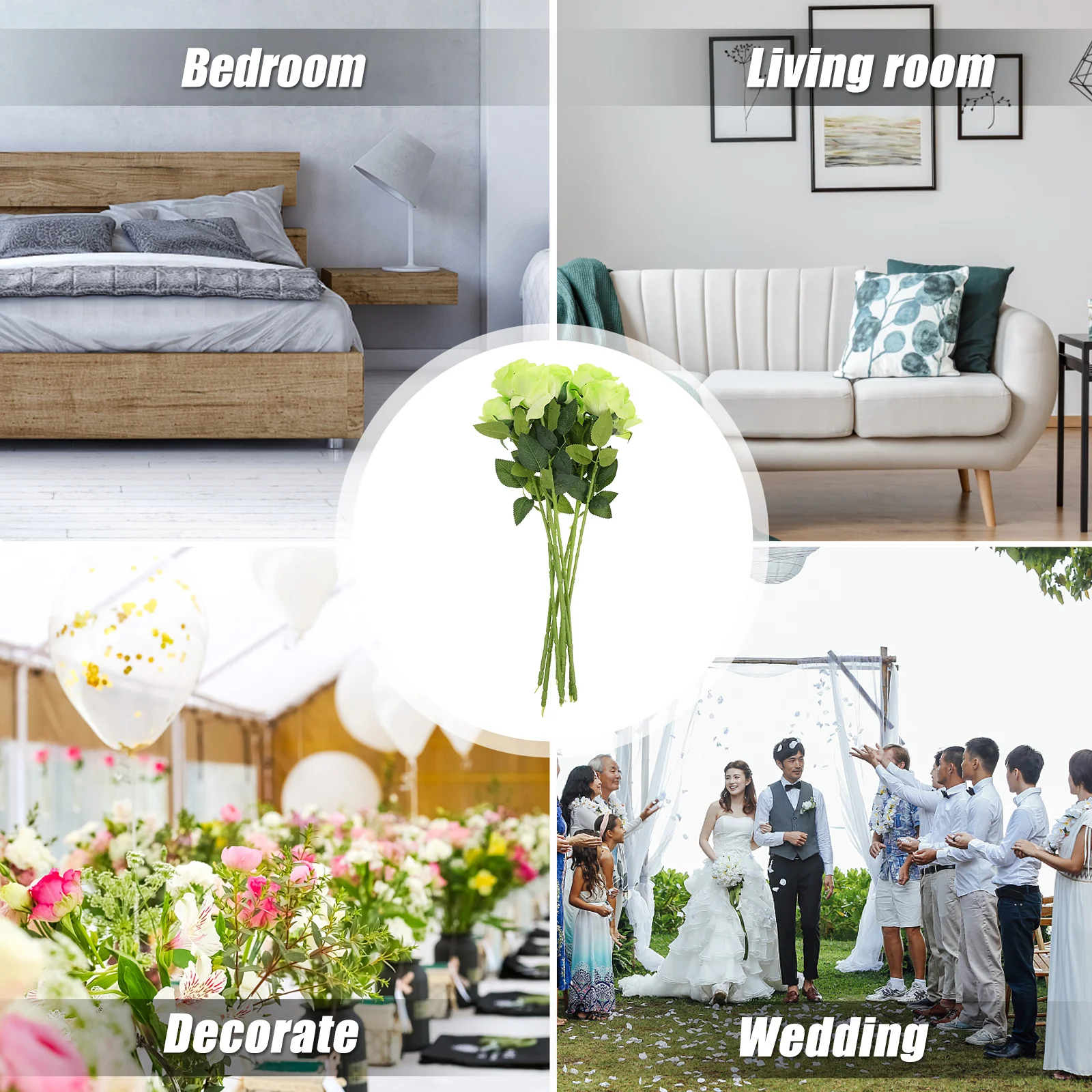 

8Pcs Simulation Roses Premium Fake Rose Arrangement for Valentine's Day Wedding Decor DIY Flower Bouquet Home Office Decoration