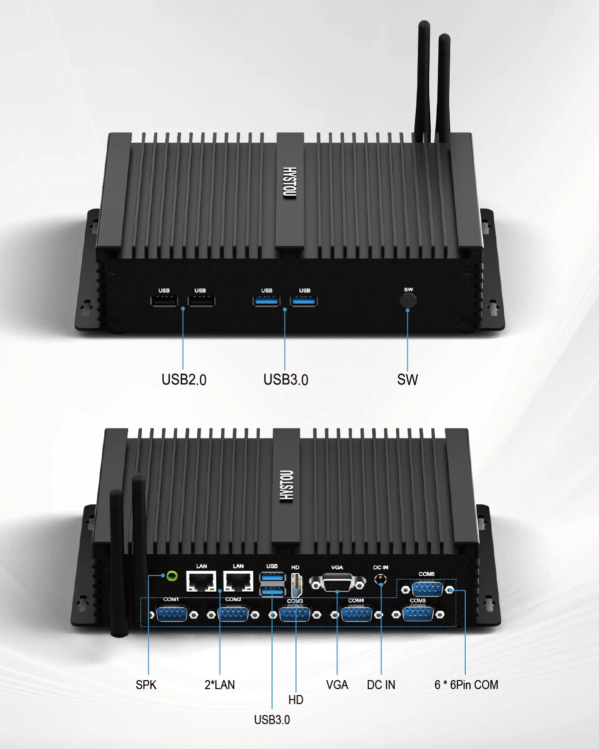 Rugged Fanless Computer: Intel i5-4200U, 6*RS232, Dual LAN, mSATA/SATA Storage, -20~60°C Operation Environment