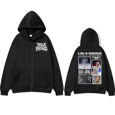 Singer Lola Indigo Tour 2025 Zipper Hoodie Hip Hop Vintage Zip Up Hooded Sweatshirt Men Women Casual Fashion Oversized Pullovers
