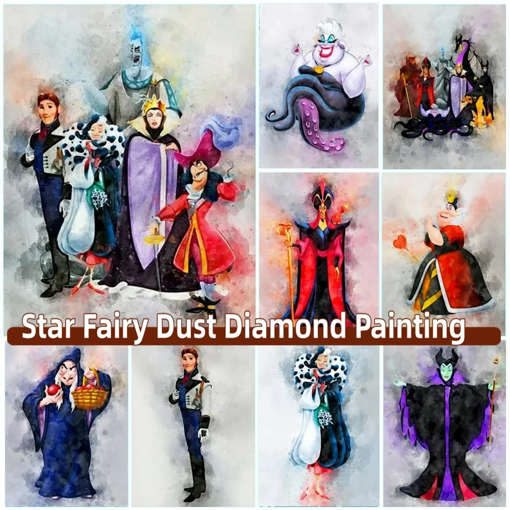 Disney Diy Fairy Dust Diamond Painting Kits Embroidery Mosaic Villains Maleficent The Evil Queen Ursula Crosss Stitch Home Decor