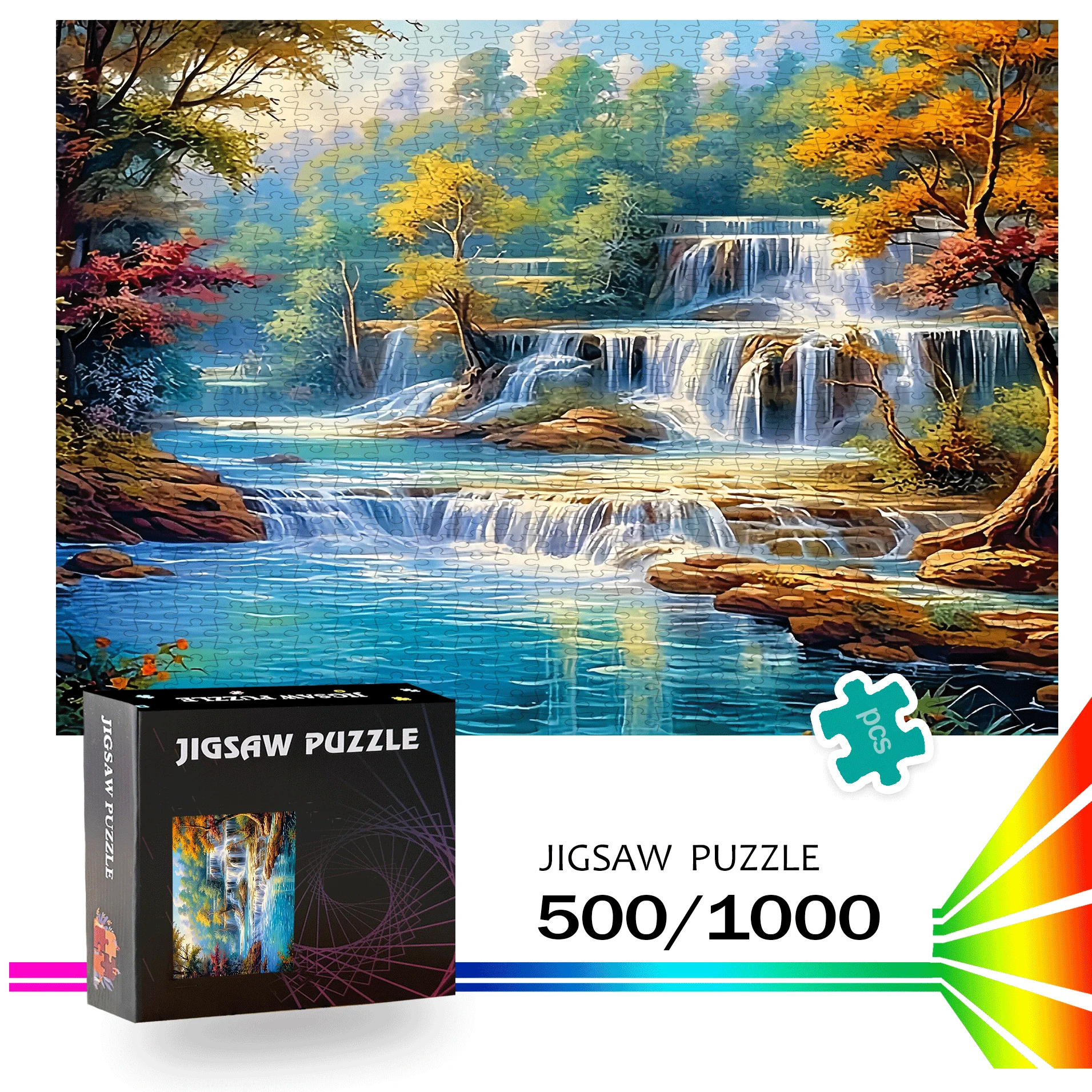 

500pcs/1000pcs Waterfall & River Themed Puzzle - Portable Intermediate Challenge with Realistic Scenes Suitable for Family, Bi