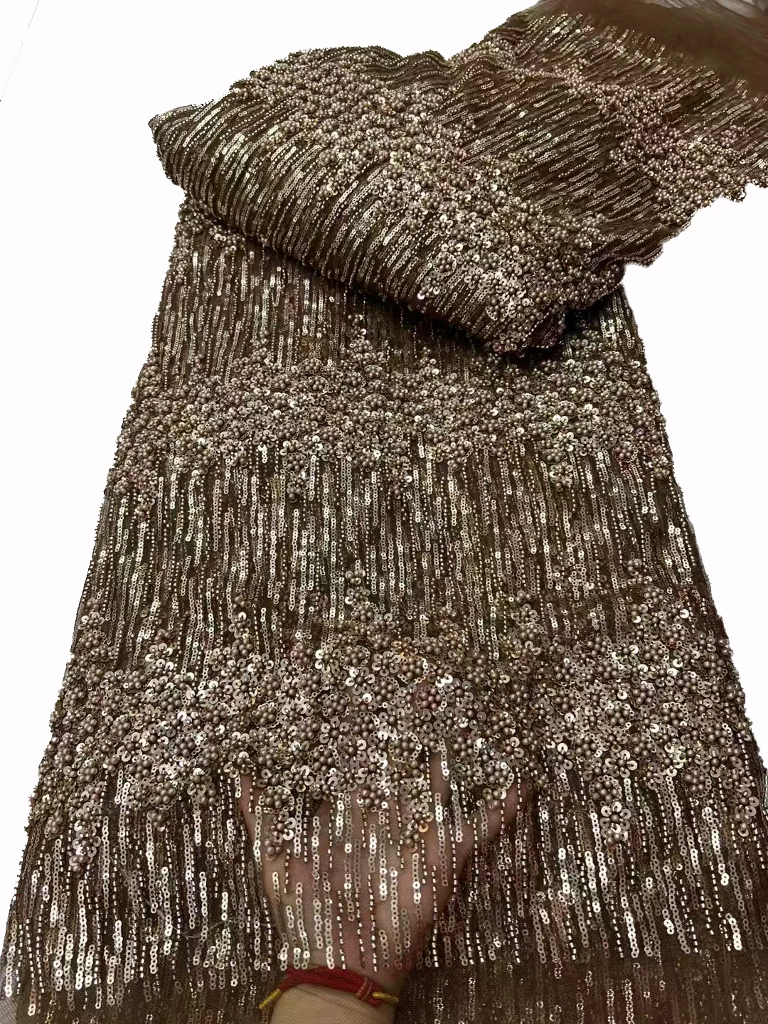 

Europe and the United States heavy beads tassel sequins beads lace fabric, luxury wedding dress dress fabrics