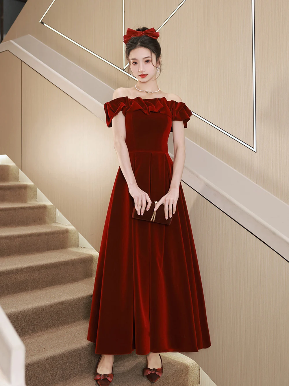 Vinho tinto vestidos de noite femininos elegante 2025 novo fora do ombro vestido de baile quinceanera vestidos formatura festa feminina vestodo