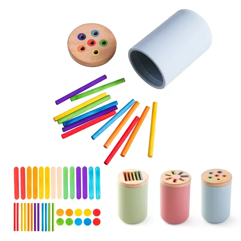 Montessori Wooden Toys Color Sorting Fine Motor Toys Shape Matching Sensory Toys Early Educational Puzzle Toys For Toddlers Gift