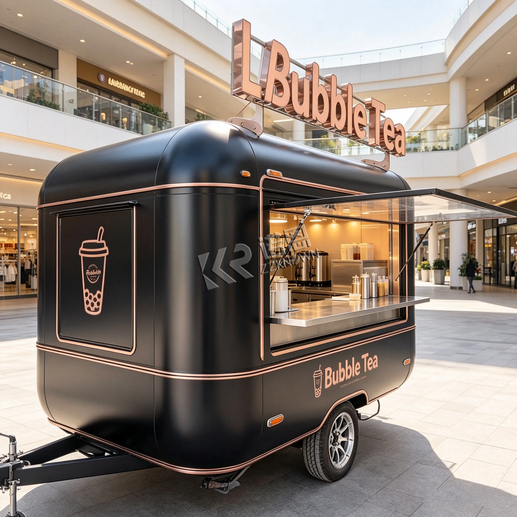 Remorque Food Truck Personnalisable avec Cuisine Complète, Remorque de Restauration Rapide pour un Transport Facile et la Vente Ambulante