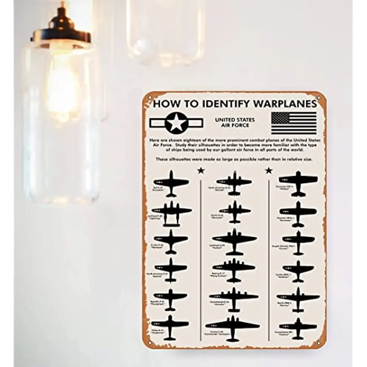 WWII Planes,How To Identify Warplanes Metal Tin Sign 12x8 Inch | Gift for Pilot, Men, Dad, Boyfriend, Him, WallArt,Aviation Art
