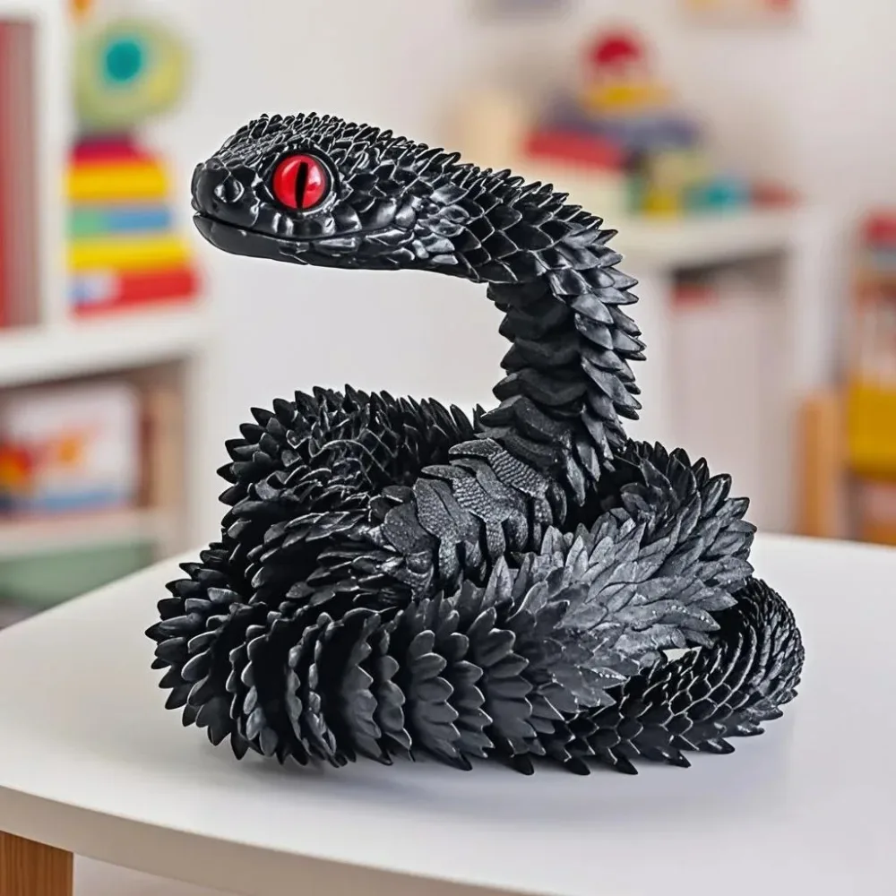 3D Printed Snake Multi-Joint Rotatable Stereoscopic Snake Office Desktop Ornament Home Decor Animal Model Figurine Car Decor