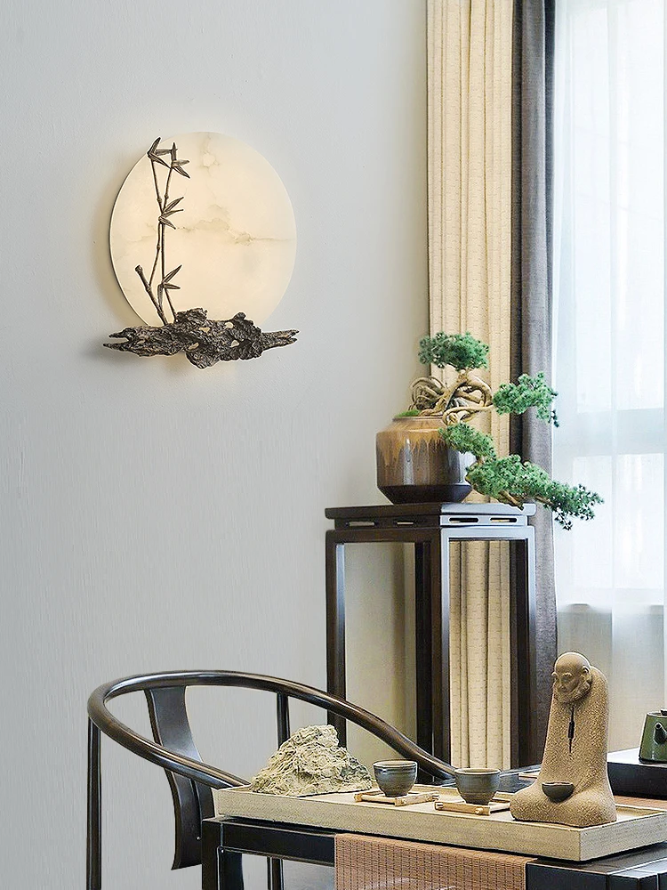 مصباح جداري على الطراز الصيني الجديد زن على الطراز الصيني جميع النحاس والرخام لغرفة المعيشة وغرفة الشاي وإضاءة خلفية للحديقة الخارجية والمناظر الطبيعية م #5