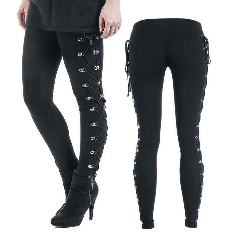 

Women's Tight Pants, Gothic Punk Style Lace Up Leggings, High Waisted Sexy Pencil Pants