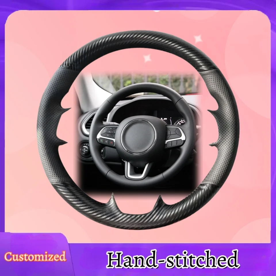 

Customized Hand-stitched Carbon Fiber Leather Steering Wheel Cover For Jeep Renegade 2015 2016 -2019 Compass 2017 2018