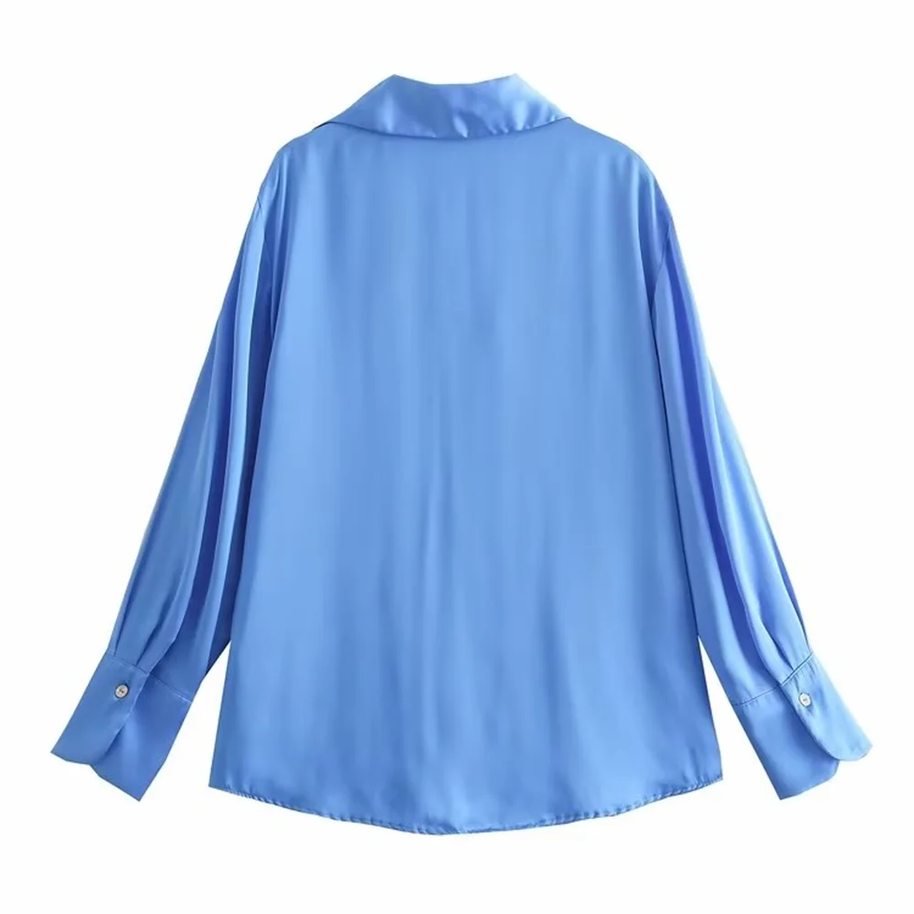 PB&ZA 2024 Spring New Women\'s Fashion and Elegance Casual Versatile Silk Satin Texture Shirt