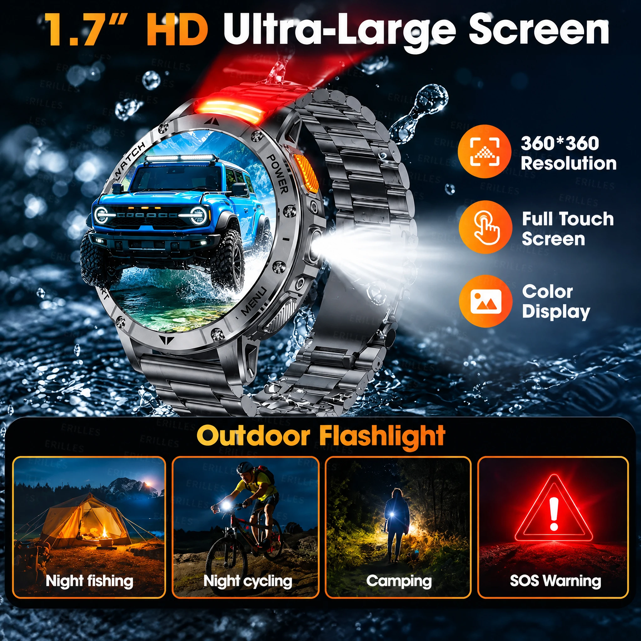 Rugged Outdoor Smartwatch Men 1.7