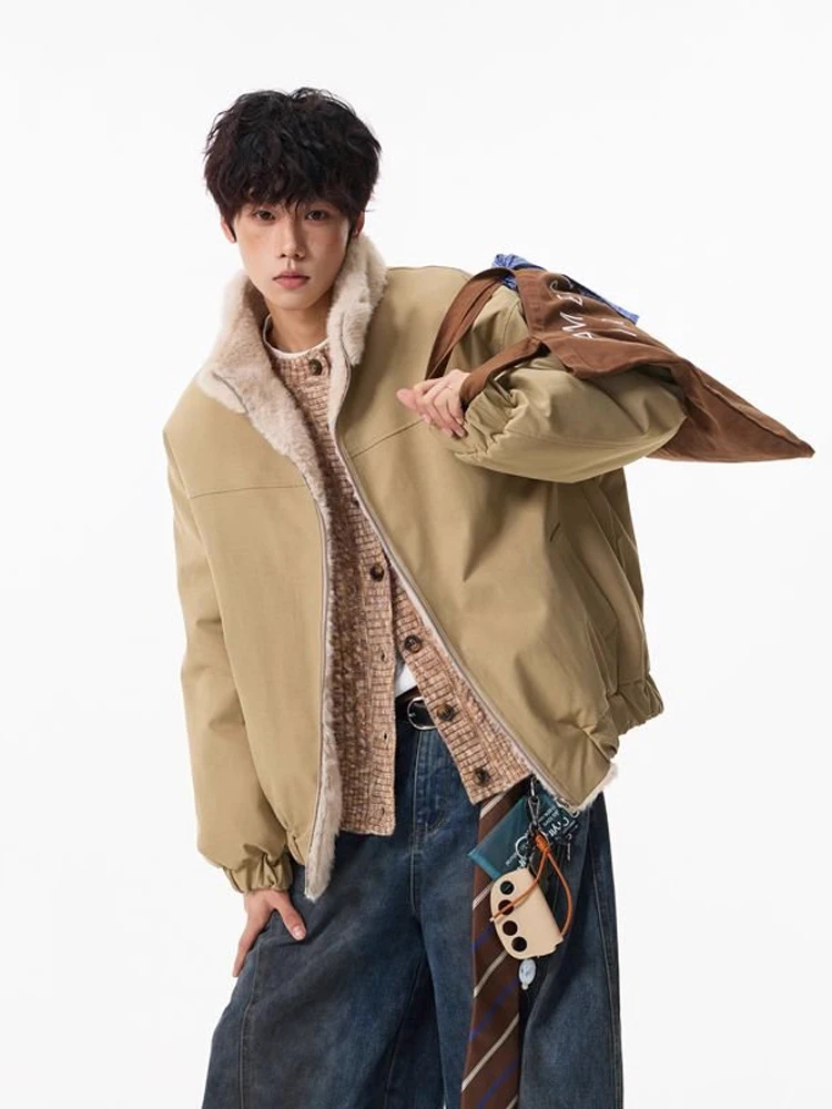 

Thiened American Sle Двусторонняя одежда Бархатное теплое хлопковое куртка из ягненка Мужское зимнее интегрированное хлопковое пальто на подкладке Stan...