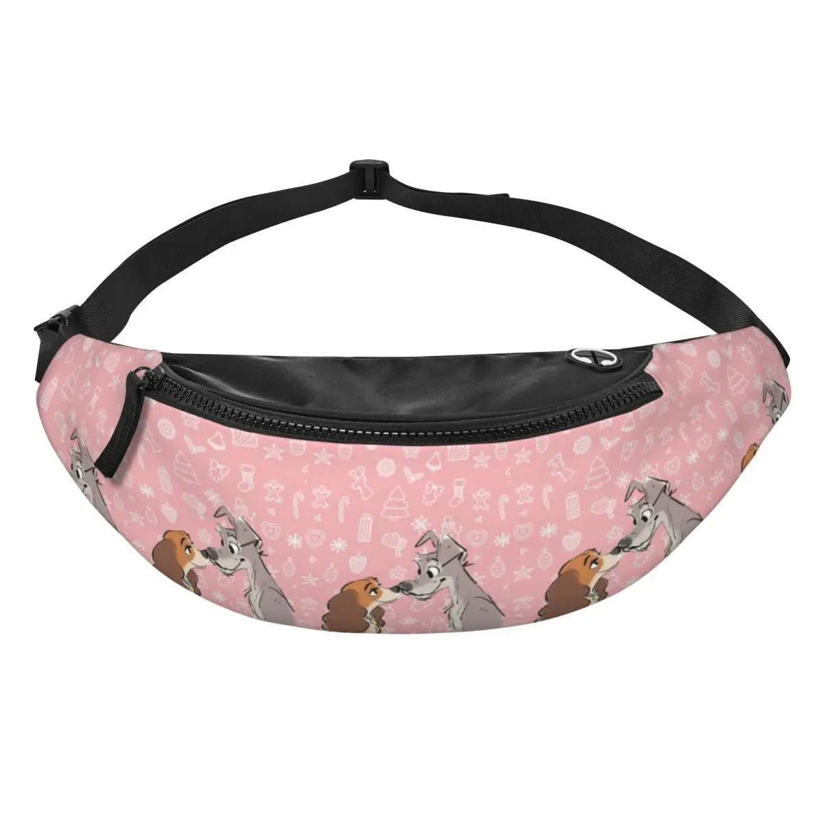 

Custom Lady And The Tramp Anime Fanny Pack for Women Men Cool Cute Cartoon Crossbody Waist Bag Cycling Camping Phone Money Pouch